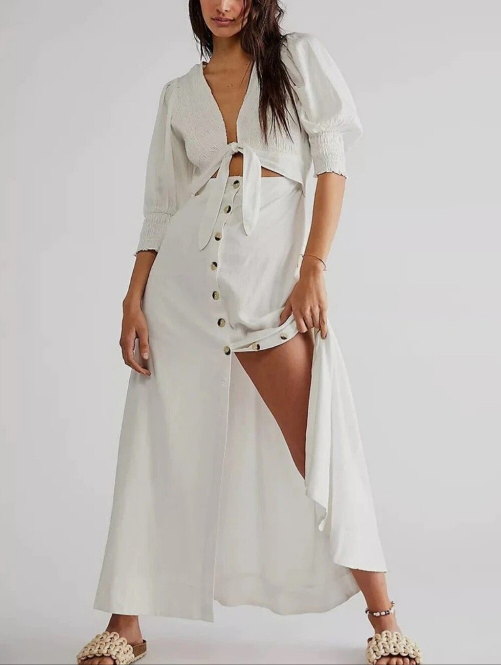Free People String of Hearts Cut-Out Shirred Maxi Dress
